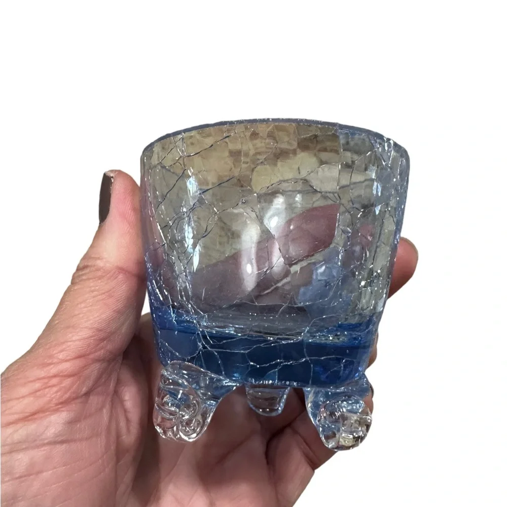 Blue Crackle Glass Votive Candle Holders